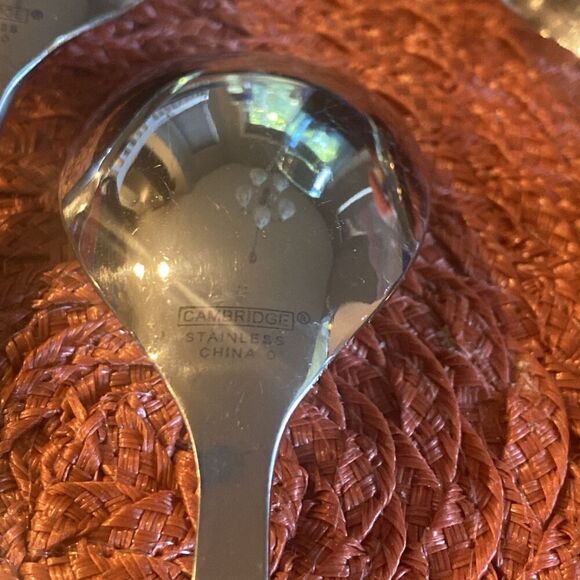 Cambridge Bedrock Sand Flatware Geometric Mod Soup Spoon Lot Set of 6 8" Oval - Picture 8 of 8